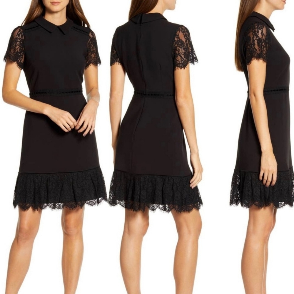 BNWOT Black Karl Lagerfeld Paris dress size 4 Lace details Peter Pan collar